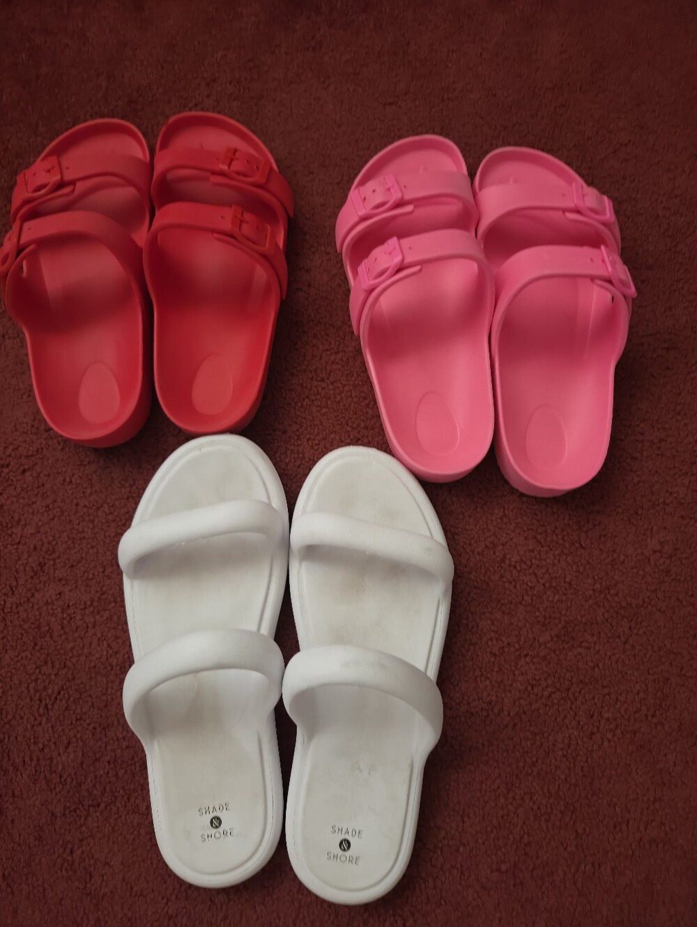 Shade & Shore Red, Pink & White Slide Sandals Trio